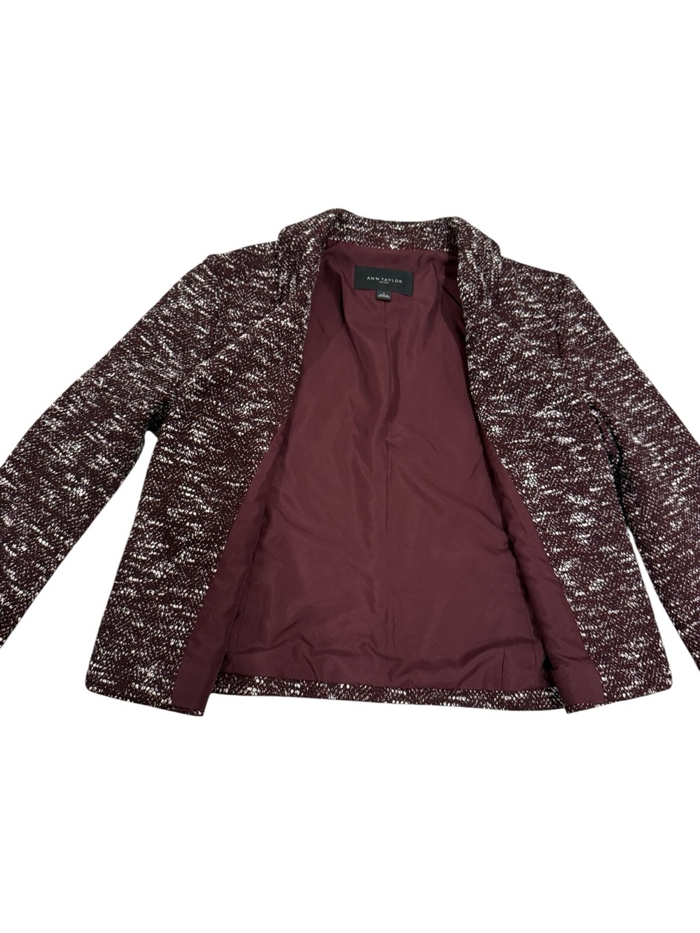 Ann Taylor Factory Burgundy Tweed Like Blazer and Skirt Set - Picture 7 of 16